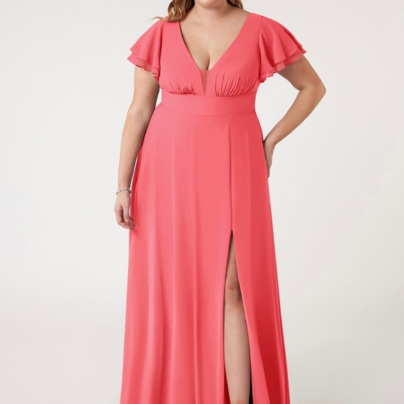 Azazie Watermelon Coral Bridesmaid Prom Long Dress Plus Size 20 - Picture 7 of 16